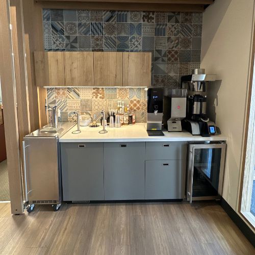 Interior office partitions and modern finishes in a renovated workspace